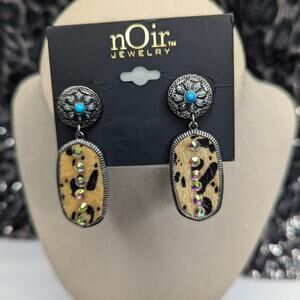 Animal Print Turquoise Rhinestone Drop Earrings
